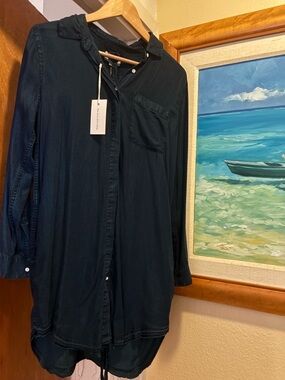 The Blue Shirt Shop Indigo Overdye Button-Down Shirt Dress. Size S